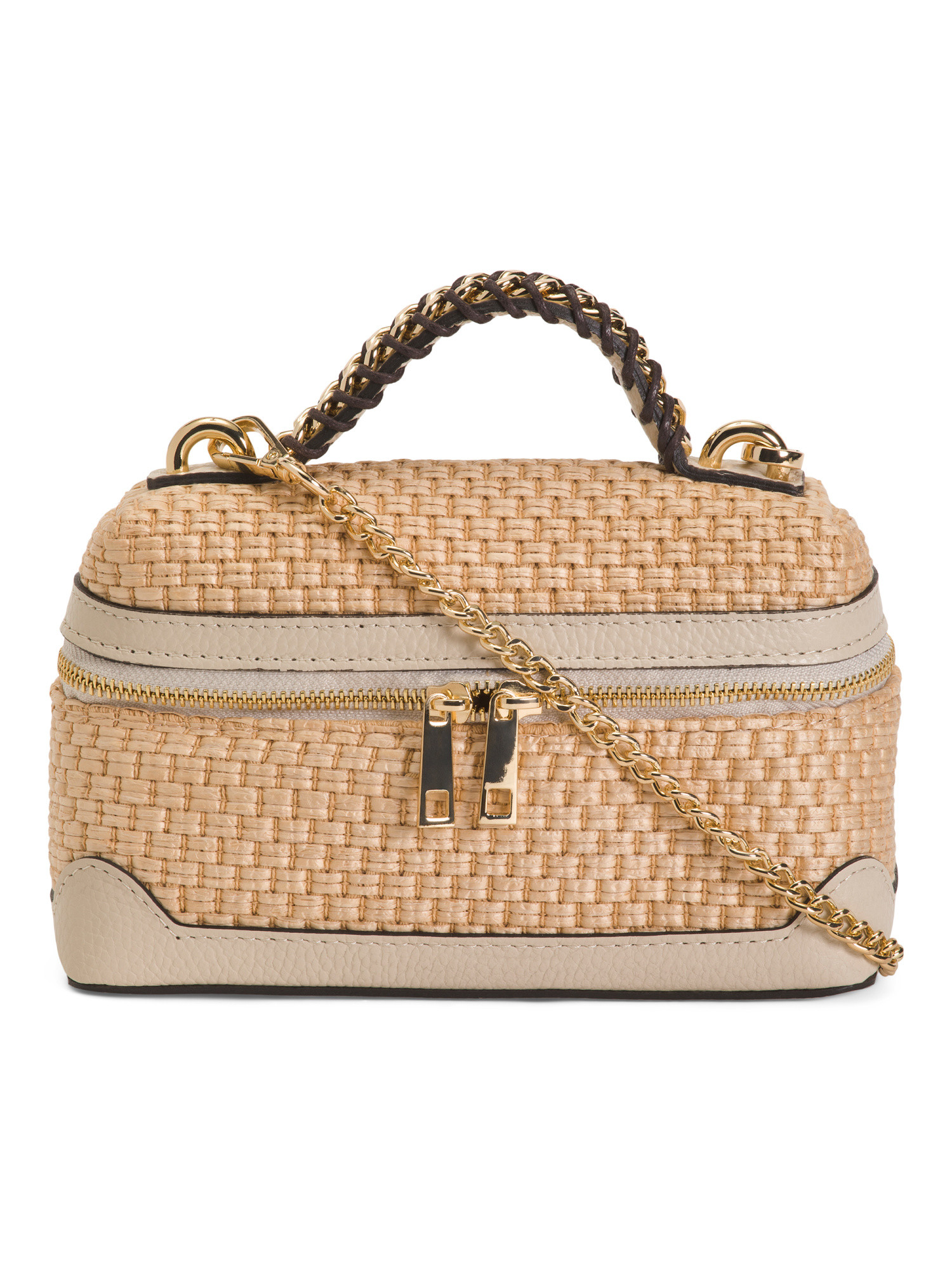 Made In Italy Straw Small Vanity Handbag With Gold Chain Handle Strap | TJ Maxx