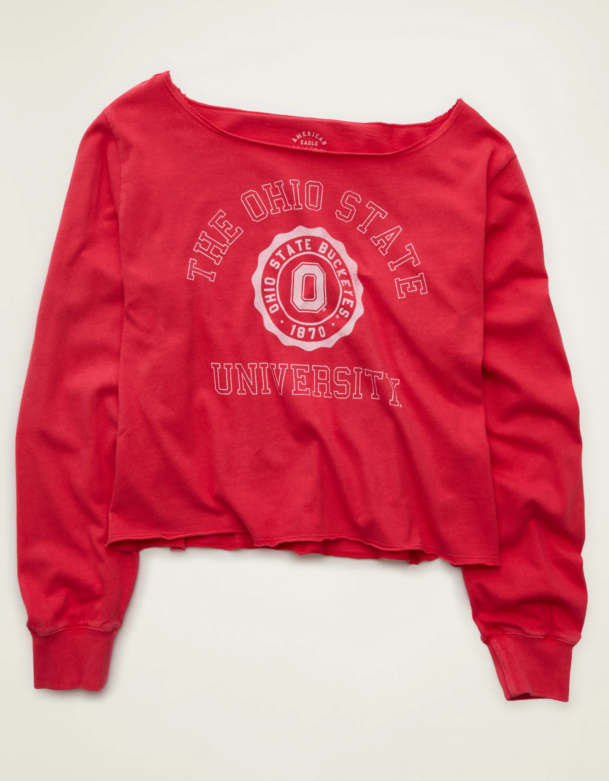 AE Ohio State Buckeyes Off-the-Shoulder Graphic T-Shirt | American Eagle Outfitters (US & CA)