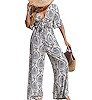 CUPSHE Women's Summer Jumpsuit Short Sleeve V Neck Self Tie Tropical Floral Wide Leg Beach Vacati... | Amazon (US)
