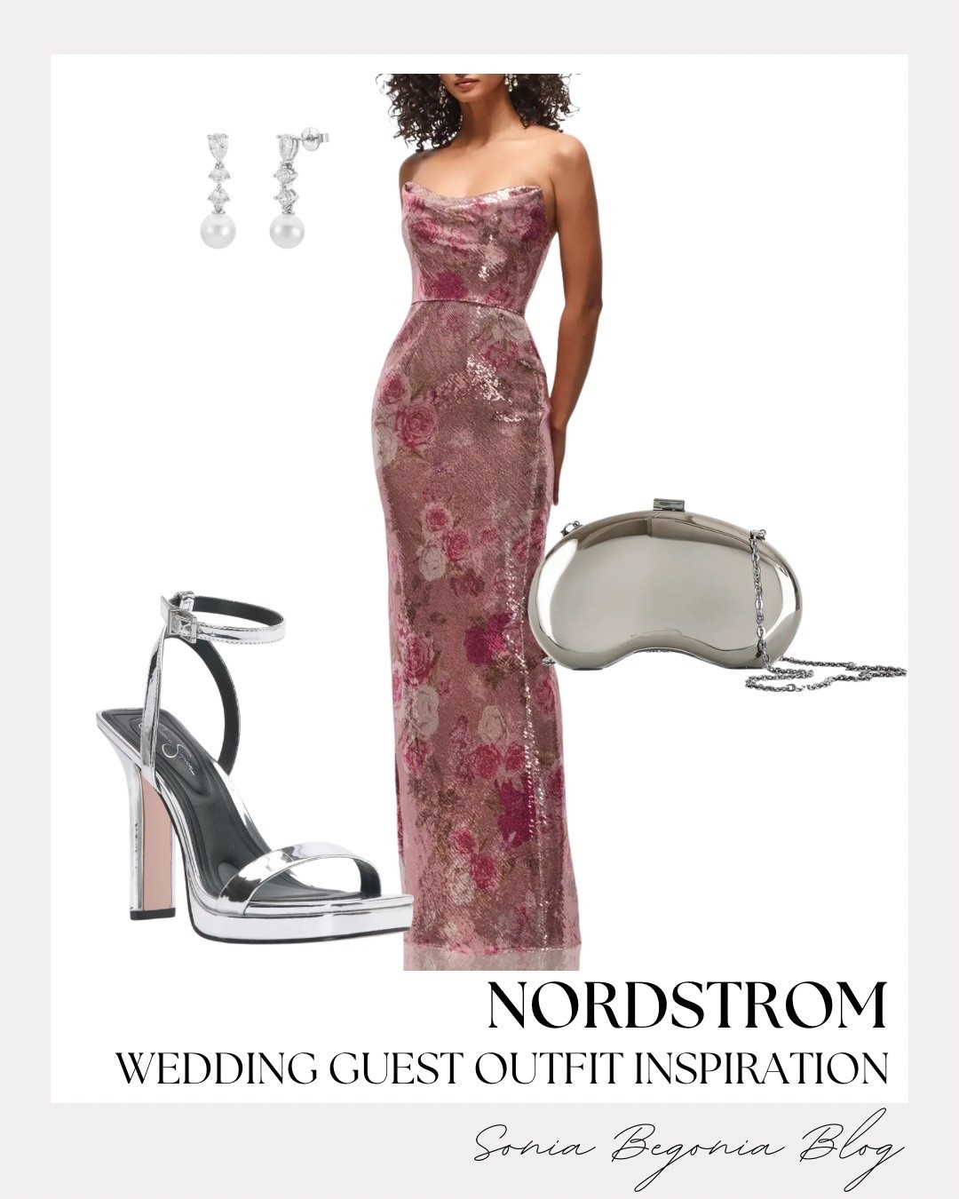 The most breathtaking wedding guest outfit inspiration from Nordstrom! I am completely obsessed with the romantic floral print and shimmering sequin details on this stunning strapless gown, creating a sleek silhouette. 💖✨

I styled this elegant look with metallic silver platform heels, a matching silver clutch, and drop pearl earrings.🥂

#nordstrom #weddingguest #formalwear #maxidress #LTKunder100 #chicstyle #eveninggown #weddingguestoutfit #ootd

#LTKootd #LTKWedding