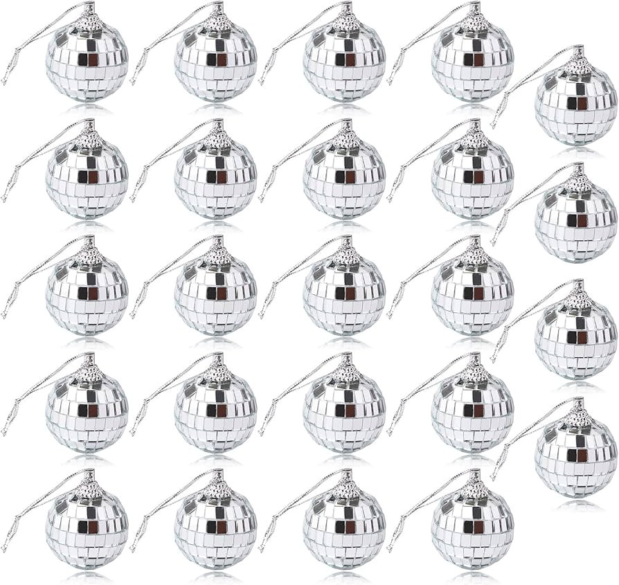 24 Pcs Silver Disco Mirror Ball for Party Decoration, Christmas Tree Wedding Birthday Party Ornam... | Amazon (US)