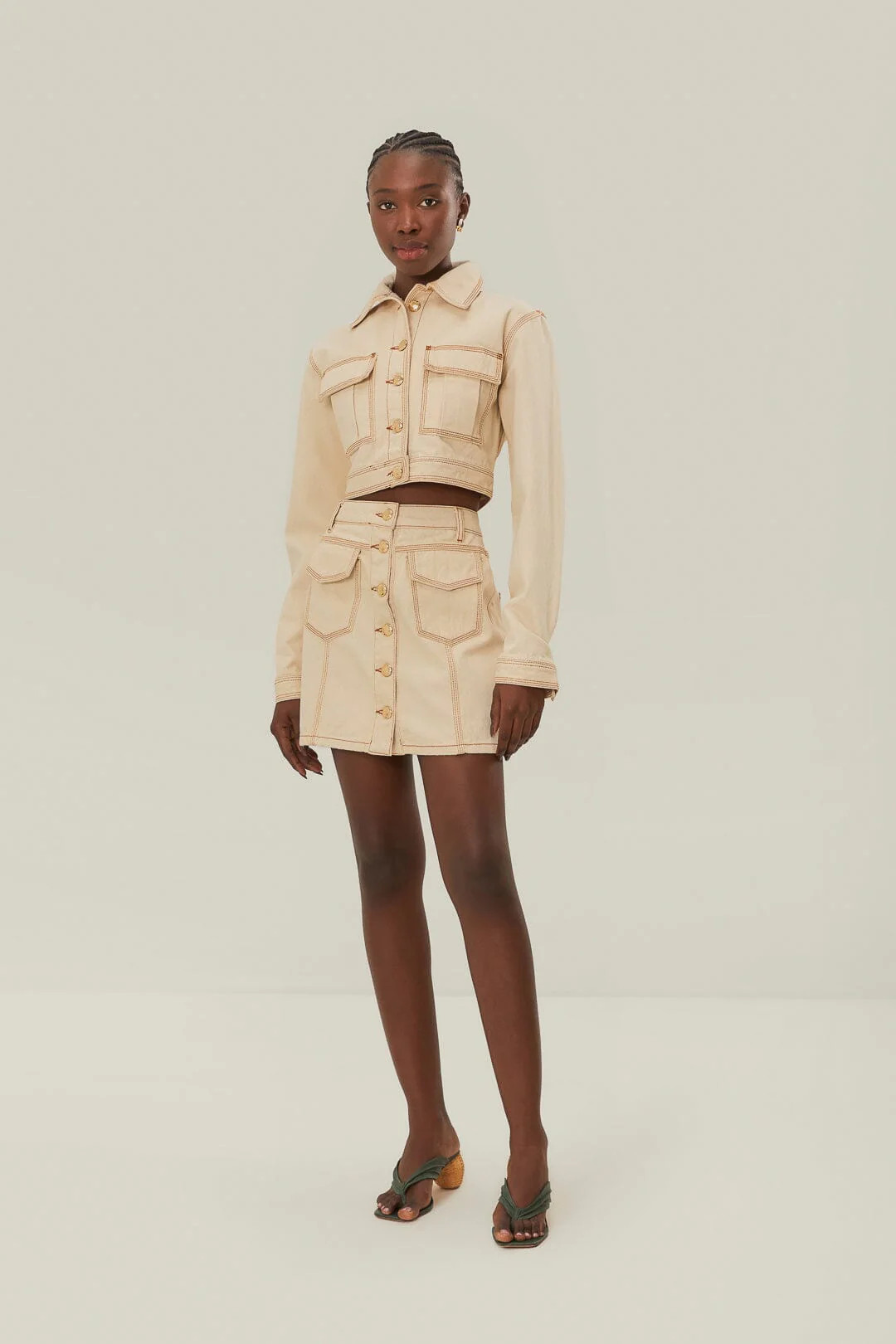 Off-White Gabardine Mini Skirt | FarmRio (US)