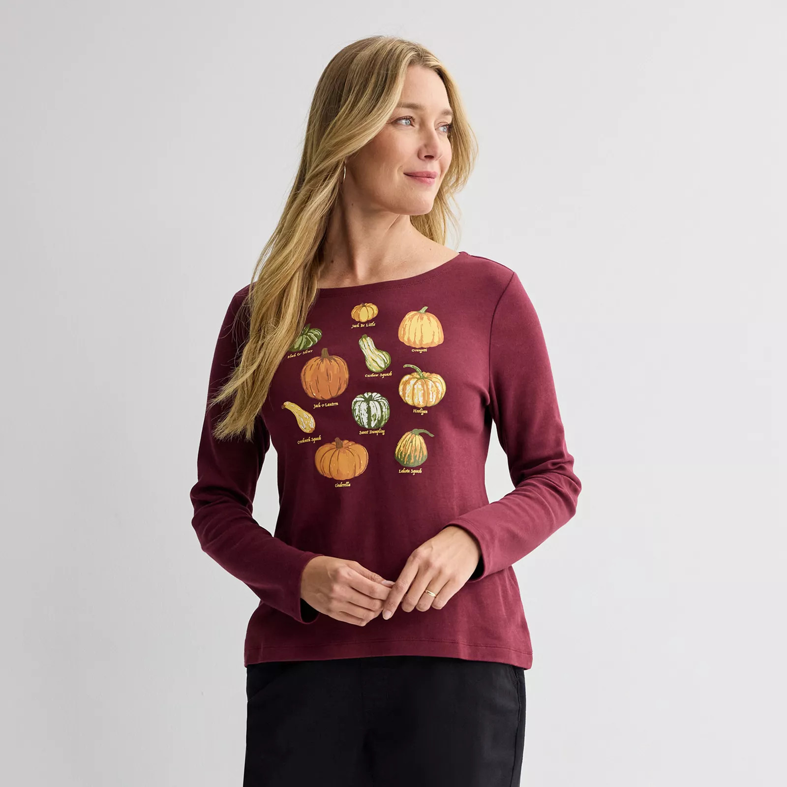 Petite Croft & Barrow® Rounded Hem Harvest Motif Tee, Women's, Size: Medium Petite, Brown Turkey Tee | Kohl's