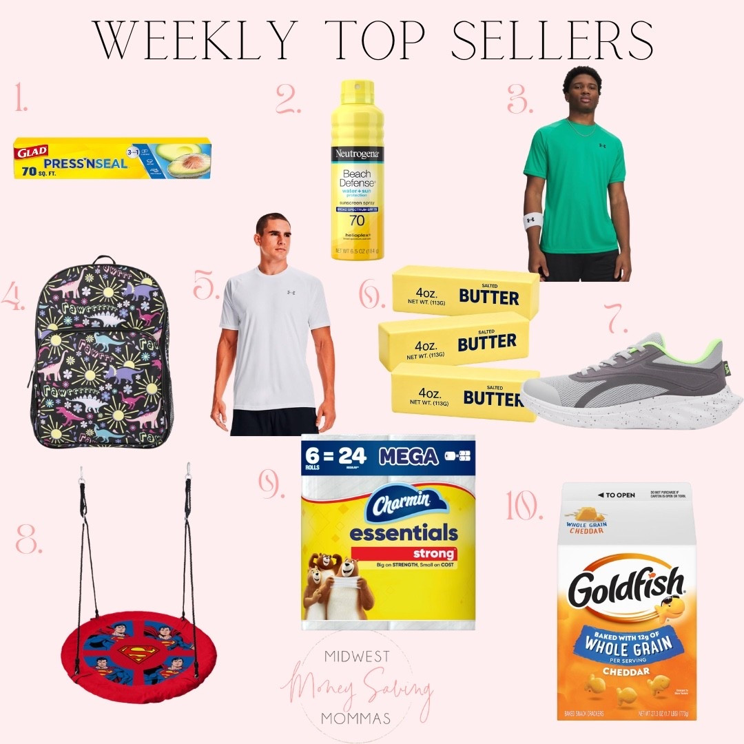 Weekly top sellers 

Best sellers plastic wrap tshirts backpacks sneakers swing toilet paper goldfish

#LTKmomlife #LTKHome #LTKSeasonal