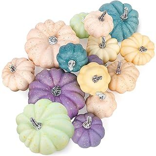 Set of 16 Faux Assorted Velvet Pumpkins Decorative Teal Blue Green Gray Ivory Fabric Pumpkins Foa... | Amazon (CA)