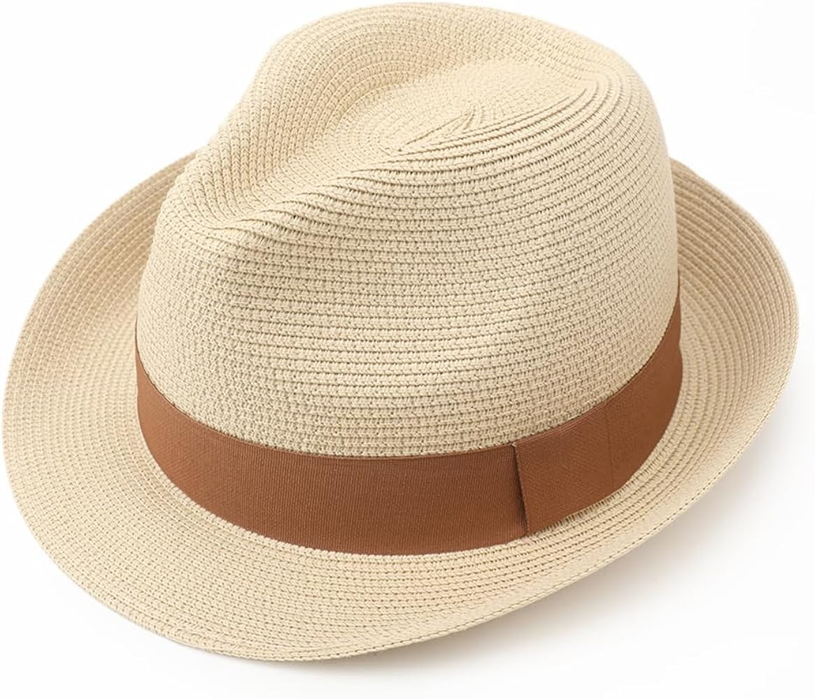 AQOKKA Summer Straw Fedora Hat for Women Men Travel Panama Hat with Wide Brim Roll Up Sun Hat for... | Amazon (US)