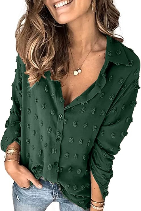 Astylish Women Pompom Button Down Shirt Casual Blouse Top | Amazon (US)
