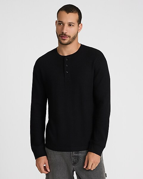 Textured Waffle Long Sleeve Henley | Express