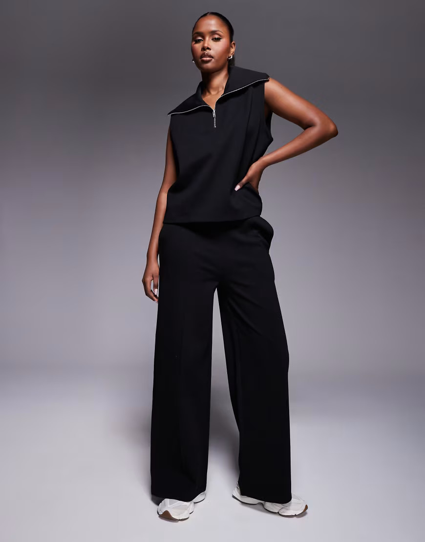 ASOS DESIGN interlock wide leg co-ord joggers in black | ASOS (Global)