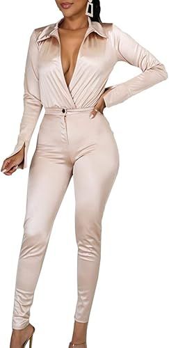 xxxiticat Women's Silk Satin Business Suit Office Lady Two Piece Long Sleeve Bodysuit High Waist ... | Amazon (US)