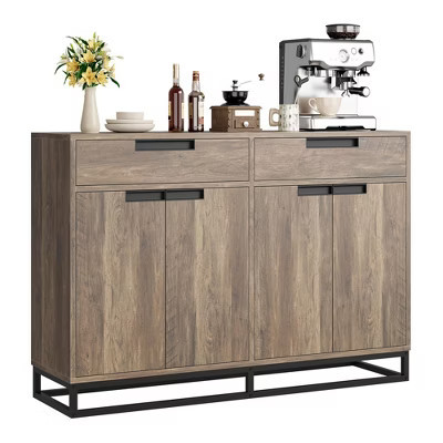 Sideboard Buffet Cabinet, 55" Large Kitchen Accent Storage Cabinet w/2 Drawers & 4 Doors, Coffee Bar Buffet Table for Kitchen and Dining Room, Brown | Target