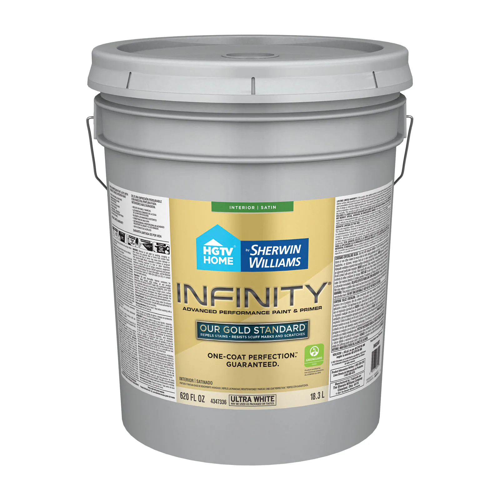 HGTV HOME by Sherwin-Williams Infinity Satin Ultra White Tintable Latex Interior Paint Paint + Primer ( 5-gallon ) | IN4024001-20 | Lowe's