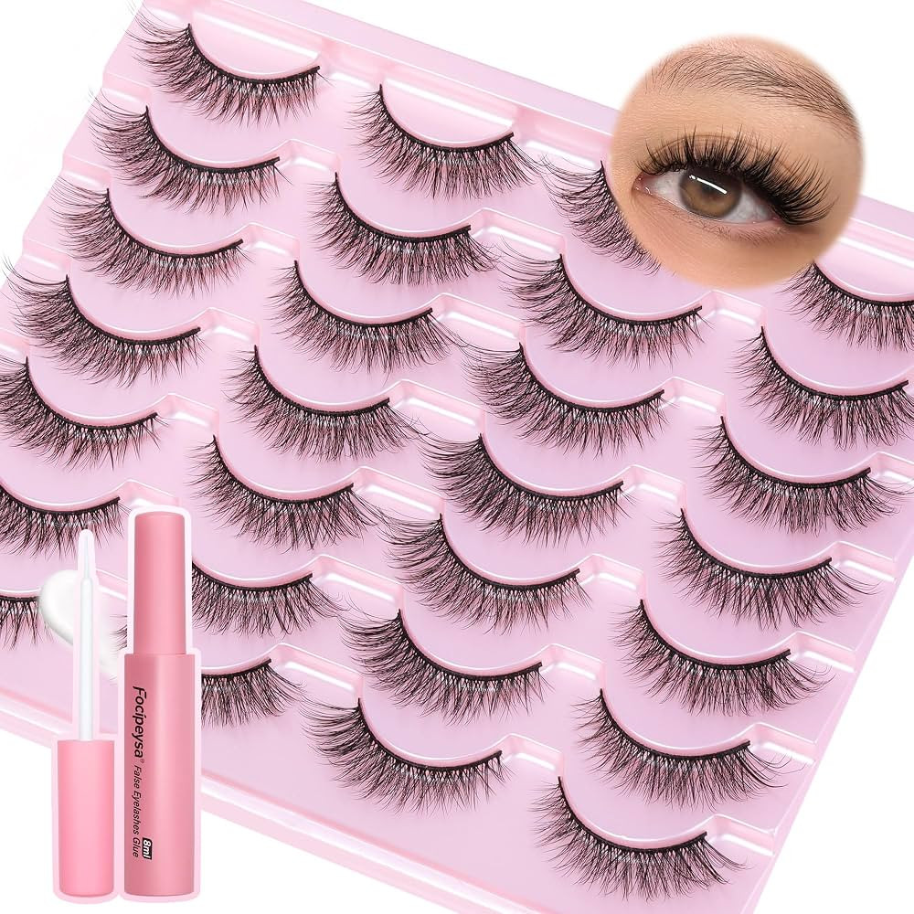 Focipeysa False Eyelashes 12mm Short Faux Mink Lashes Natural Look Fluffy Cat Eye Wispy Lashes Pa... | Amazon (US)
