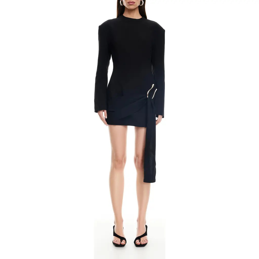 LIONESS Martini Long Sleeve Draped Minidress in Onyx at Nordstrom Rack, Size Small | Nordstrom Rack