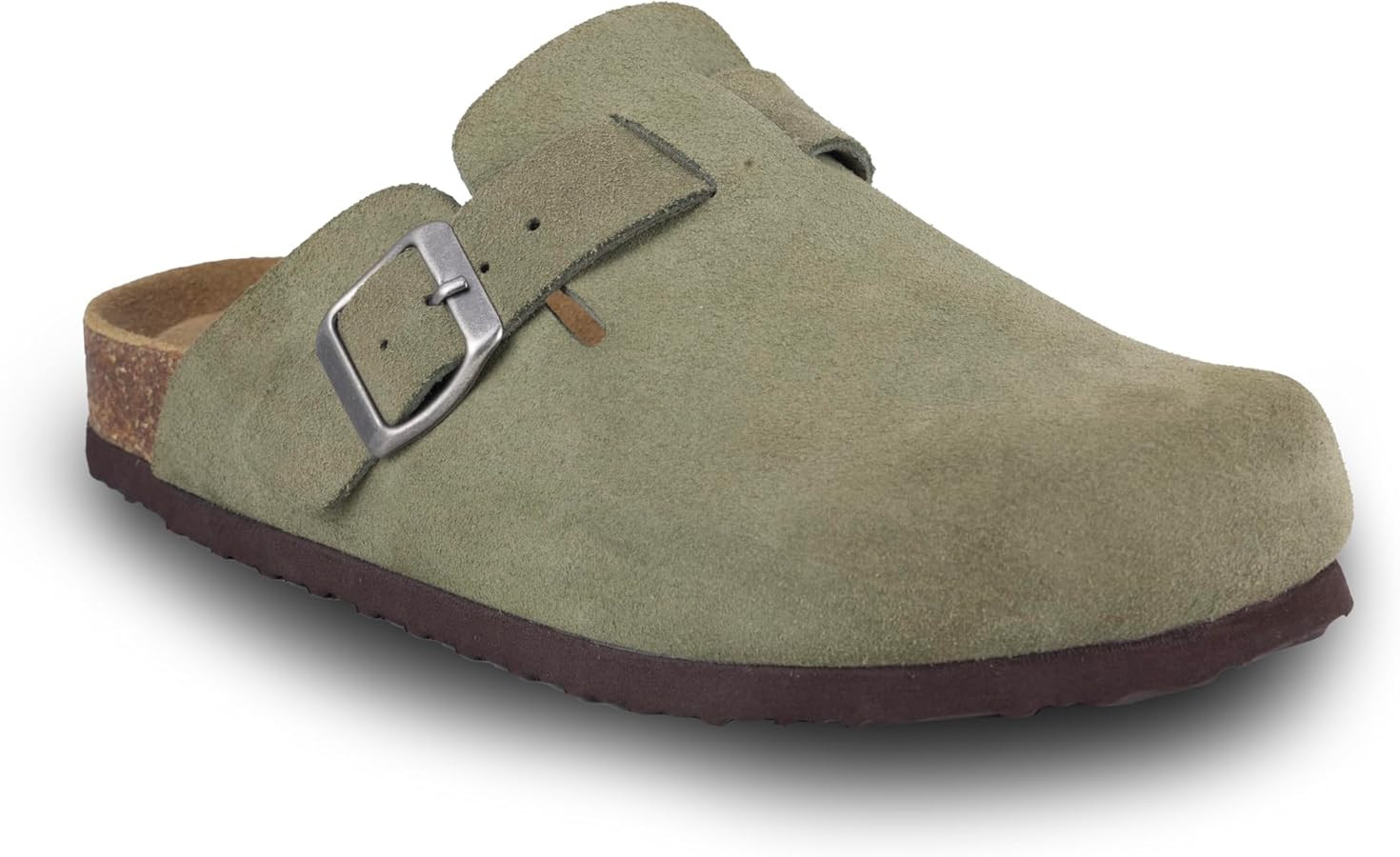 Women's Suede Clogs Slip-On Buckle Slides Leather Mules Cork Footbed Sandals Potato Shoes with Ar... | Amazon (US)