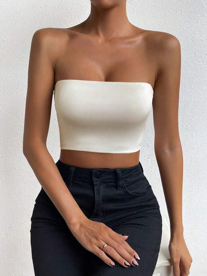 Rafferiza Women Solid Color Bandeau Backless Sleeveless Top | SHEIN