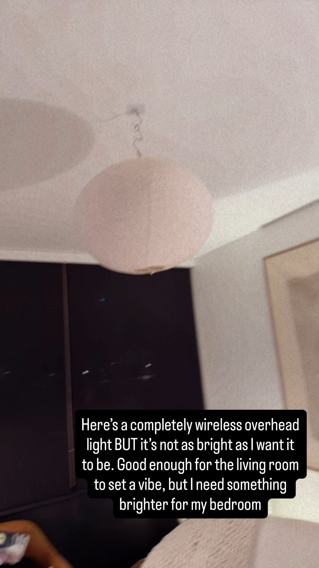 Wireless overhead light solution. Not very bright but doable for a vibe in my living roomm

#LTKHome