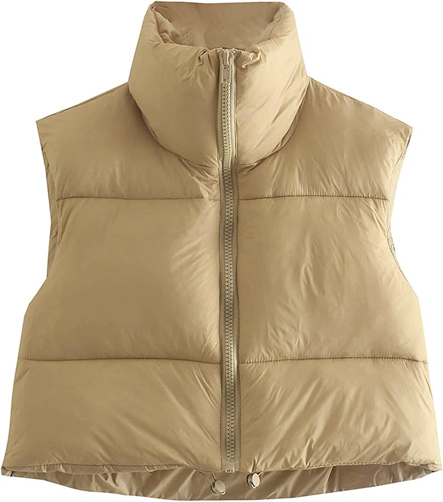 Hixiaohe Women's Winter Crop Vest Puffer Lightweight Stand Collar Padded Vest Zip Up Sleeveless J... | Amazon (US)