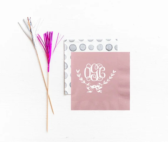 Bow birthday napkins, Monogrammed birthday napkins, Personalized birthday napkins, Bow theme deco... | Etsy (US)