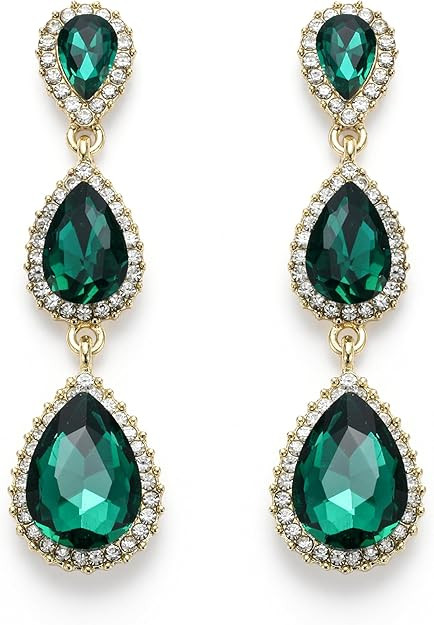 EleQueen Women's Gold-tone Austrian Crystal Teardrop Pear Shape 2.5 Inch Long Earrings | Amazon (US)