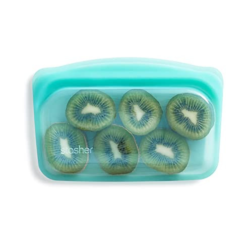Stasher Silicone Reusable Storage Bag, Snack Bag, Reusable Freezer Bags, Microwave, Dishwasher, Oven Safe, Sous Vide, Premium Lunch Container, Eco Friendly, Leak-free, Food Storage Bags, 12 oz, Aqua | Amazon (US)