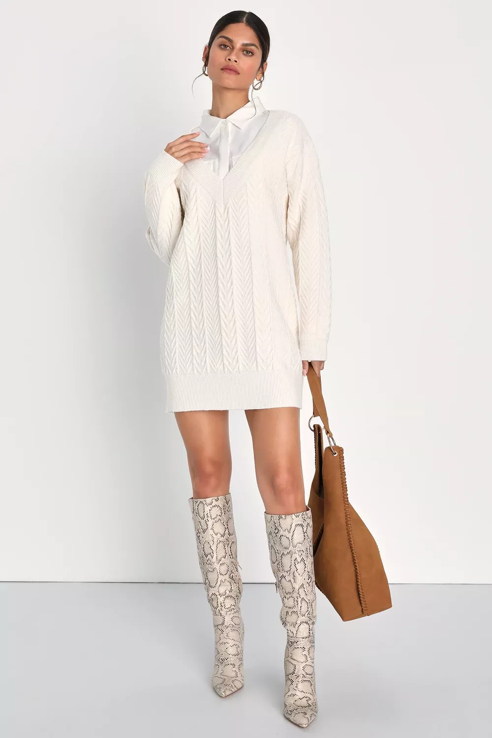 Ivory Sweater Dress - Mini Sweater Dress - Cable Knit Mini Dress