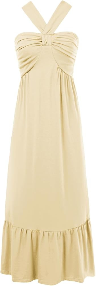 GRACE KARIN 2024 Women's Criss Cross Halter Neck Sleeveless Summer Floral Print Flowy A Line Maxi... | Amazon (US)
