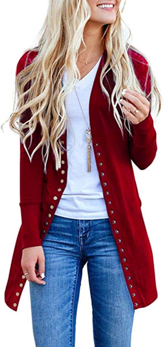 Cardigan Sweaters for Women Knitwears Long Sleeve Solid Button Down Casual Cardigans | Amazon (US)