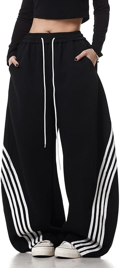EMMIOL Women’s Y2K Baggy Barrel Striped Sweatpants High Waisted Wide Leg | Amazon (US)