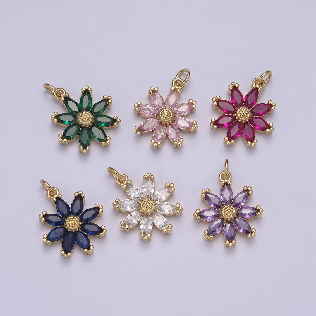 Colorful CZ Crystal Daisy Flower Charm Elegant Minimalist Floral Charm for DIY Earring Bracelet N... | Etsy (US)
