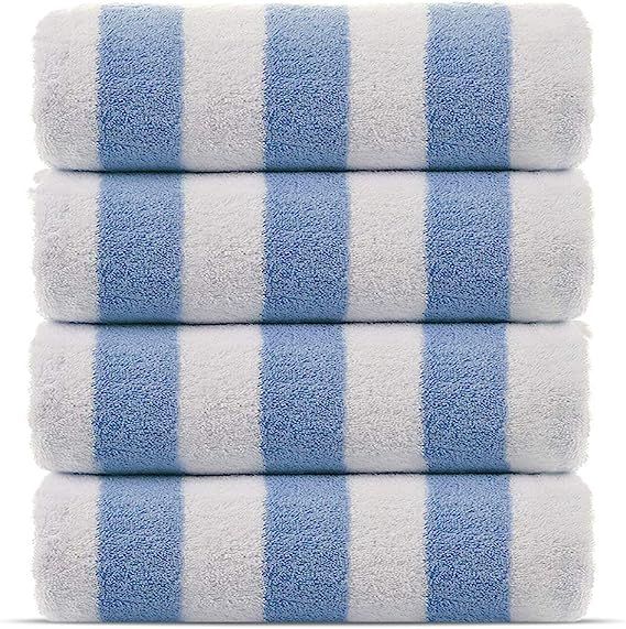 Premium Quality 100% Cotton Turkish Cabana Thick Stripe Pool Beach Towels 4-Pack (Light Blue, 30x... | Amazon (US)