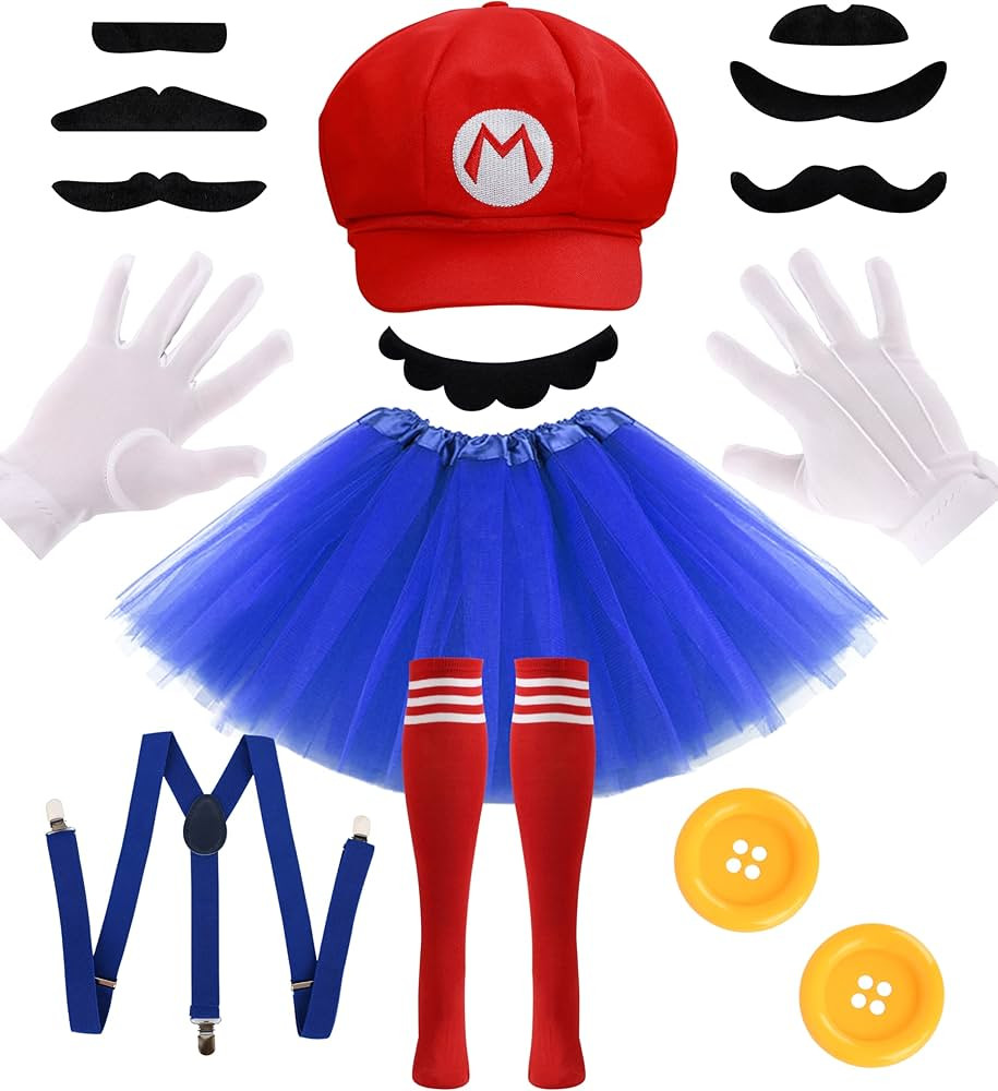 PIIDUOO Super Mary & Luigi Costume for Women Hat Mustache Gloves Accessories for Girls Adult Kids... | Amazon (US)