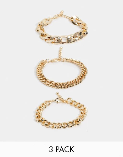 ASOS DESIGN chunky chain bracelet pack in gold tone | ASOS (Global)