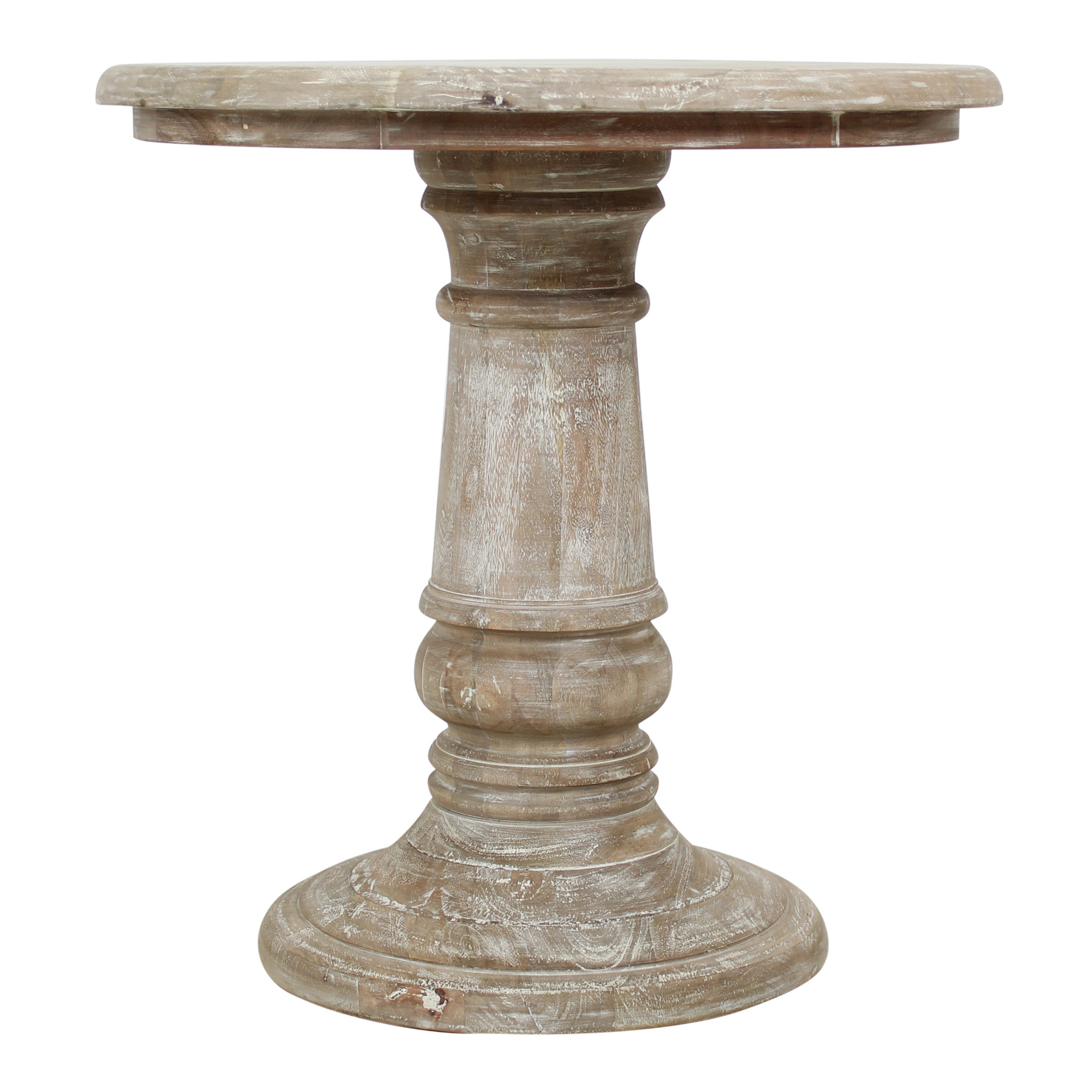 Louise Round Whitewash Wood Pedestal End Table | World Market