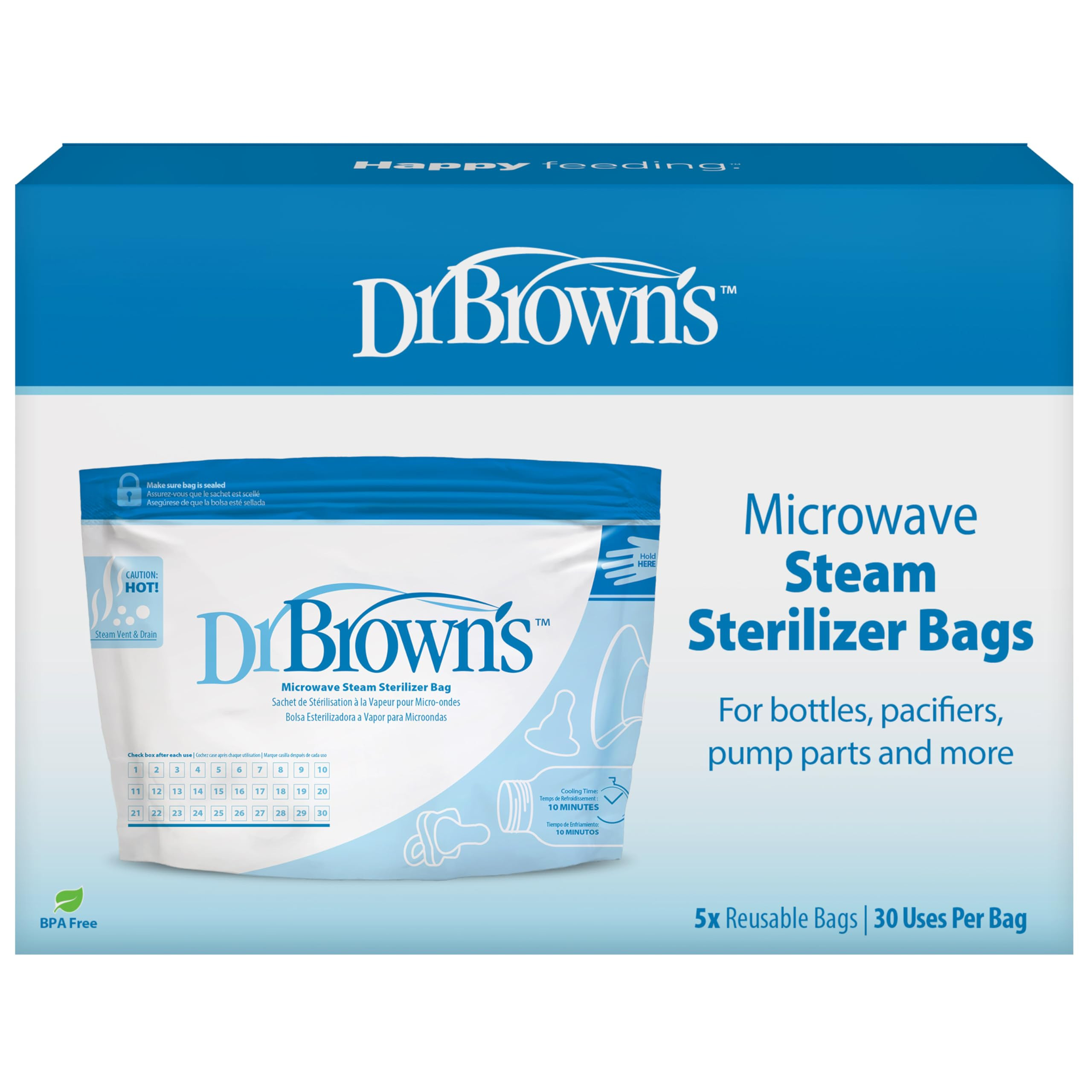 Dr. Brown's Microwave Steam Sterilizer Bags for Baby Bottles, Pacifiers, Pump Parts and Accessori... | Amazon (US)