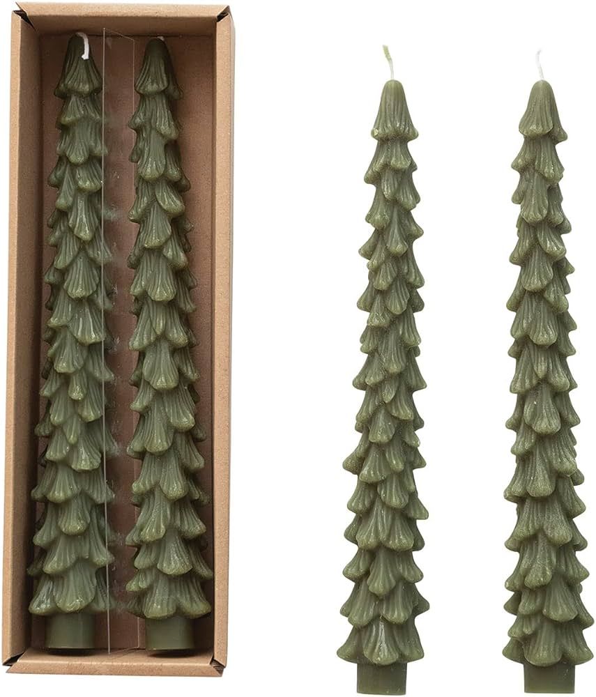 Creative Co-Op Unscented Tree Shaped Taper Candles, Evergreen, Boxed Set Of 2 | Amazon (US)