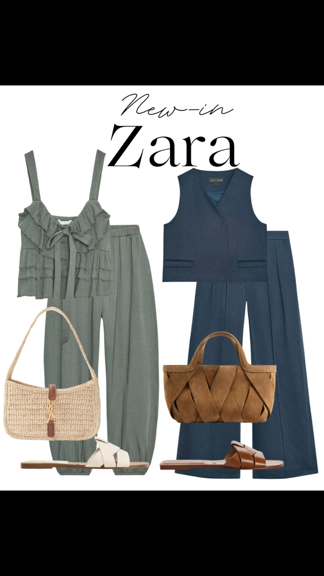 New-in Zara matching sets - perfect to wear now and into fall ✨

Tags: cross strap sandals, navy blue vest, pleated trousers, balloon pants, barrel leg, ysl shoulder bag, leather slides, brown suede bag, casual workwear office outfit, fall fashion, summer outfit 

#LTKWorkwear #LTKStyleTip #LTKFindsUnder100