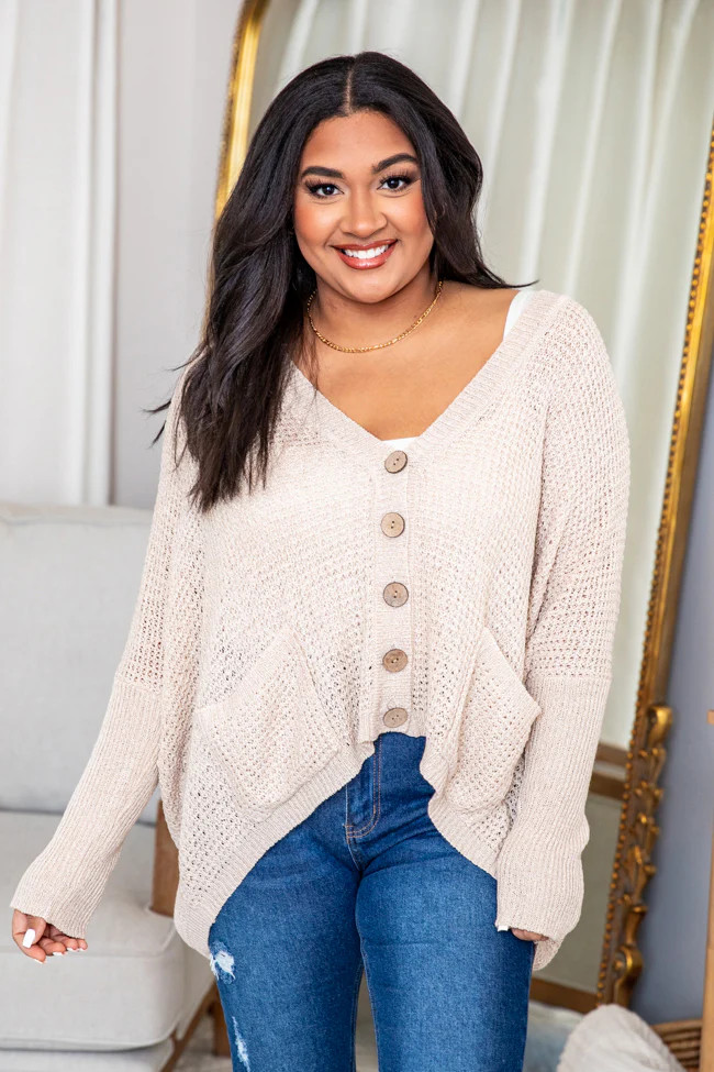 Unexplained Words Taupe Open Knit Cardigan | Pink Lily
