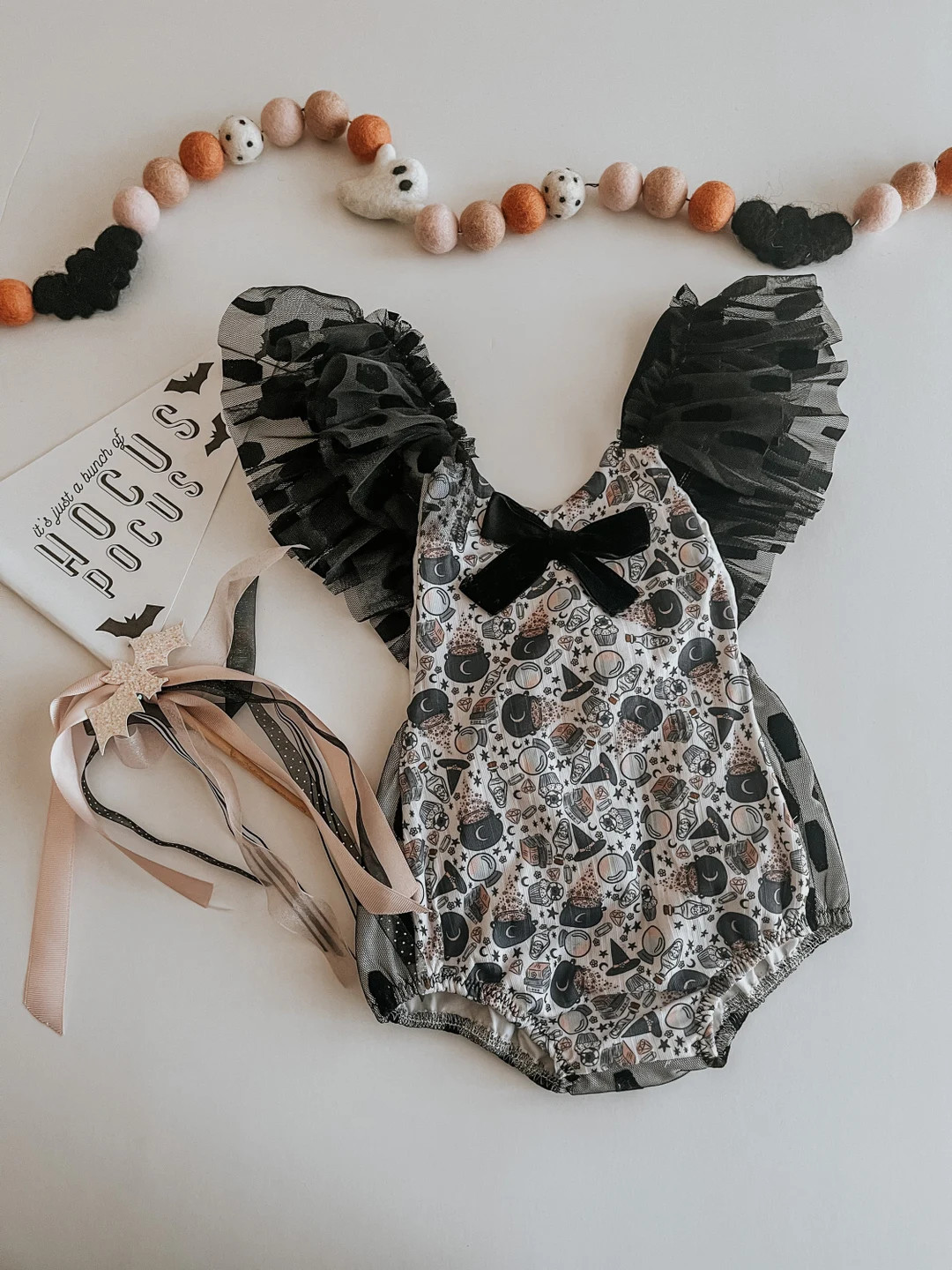 Halloween Spooky Romper Outfit//Baby Girl Spooky Halloween Outfit// Golden June Halloween | Etsy (US)