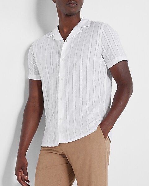 Slim Stripe Stretch Cotton Short Sleeve Shirt | Express