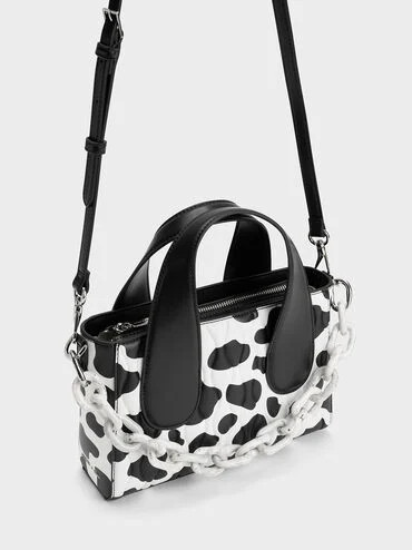 Chalk Iva Cow Print Textured Tote Bag | CHARLES & KEITH | Charles & Keith US