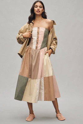 Maeve Strapless Drop-Waist A-Line Midi Dress | Anthropologie (US)