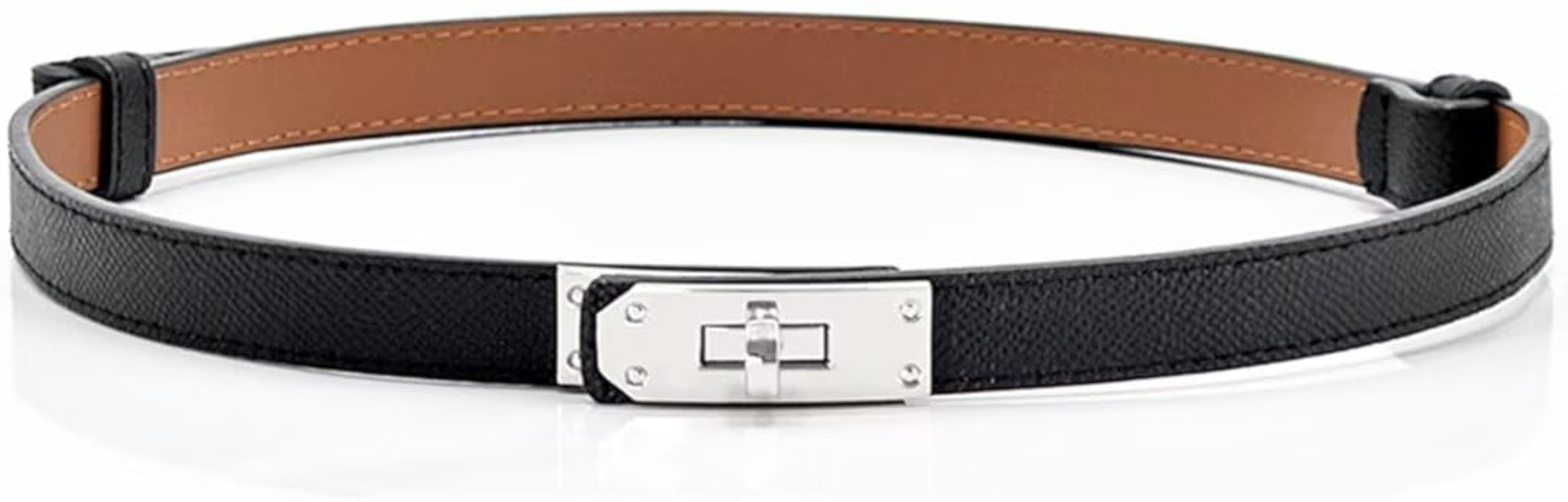2 in 1 Women's Skinny Leather Belt,Alloy Turn Lock Adjustable Slim Thin Waist Belt For Dress Jean... | Amazon (US)