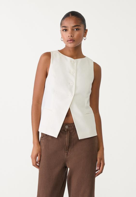 Veste sans manches regular boutons - Blazers femme | Stradivarius France | Stradivarius (FR)