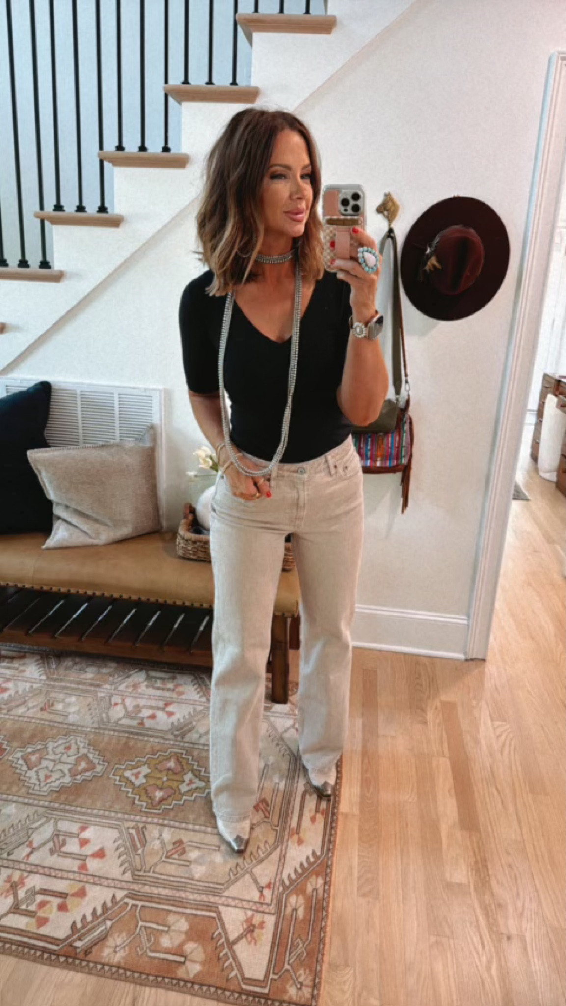 spanx fit to you v-neck and abercrombie 90’s curve love jeans in oat linked! code BETSYXSPANX works for spanx. brayden boots linked and similar amazon boots option. code BETSY works for @goldielew_ and walli cases! ♥️all my fav beauty products and self tanner are linked too! 

#LTKFindsUnder100 #LTKStyleTip #LTKBeauty