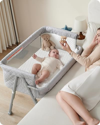 AirClub Bassinet Bedside Sleeper, Baby Crib for Newborn, Baby Bassinets Bedside Sleeper with 4 Auto-Lock & Adjustable Height, Breathable Mesh & Mattress, Bedside Bassinet | Amazon (US)