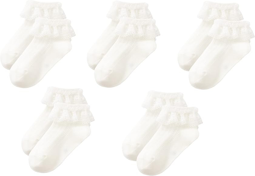 Gwenvenni Little Girls Toddler Kids Lace Ruffle Cute Frilly Cotton Socks | Amazon (US)