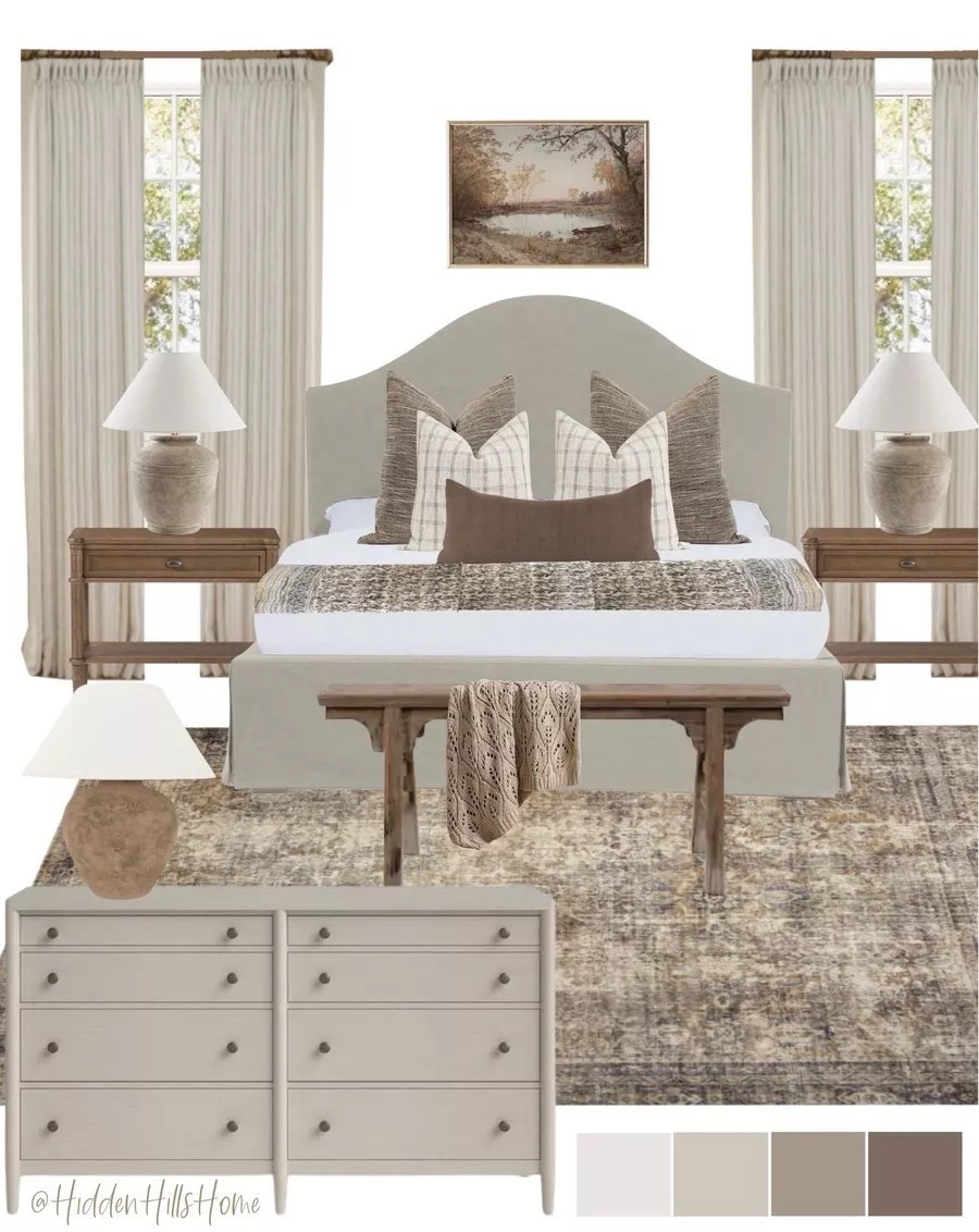 bedroom design mood board, bedroom design ideas, nightstands, bedroom rug, master bedroom, bed, bedroom decor, bedroom inspo, modern traditional bedroom mood board #bedroom

#LTKSeasonal #LTKHome #LTKSaleAlert