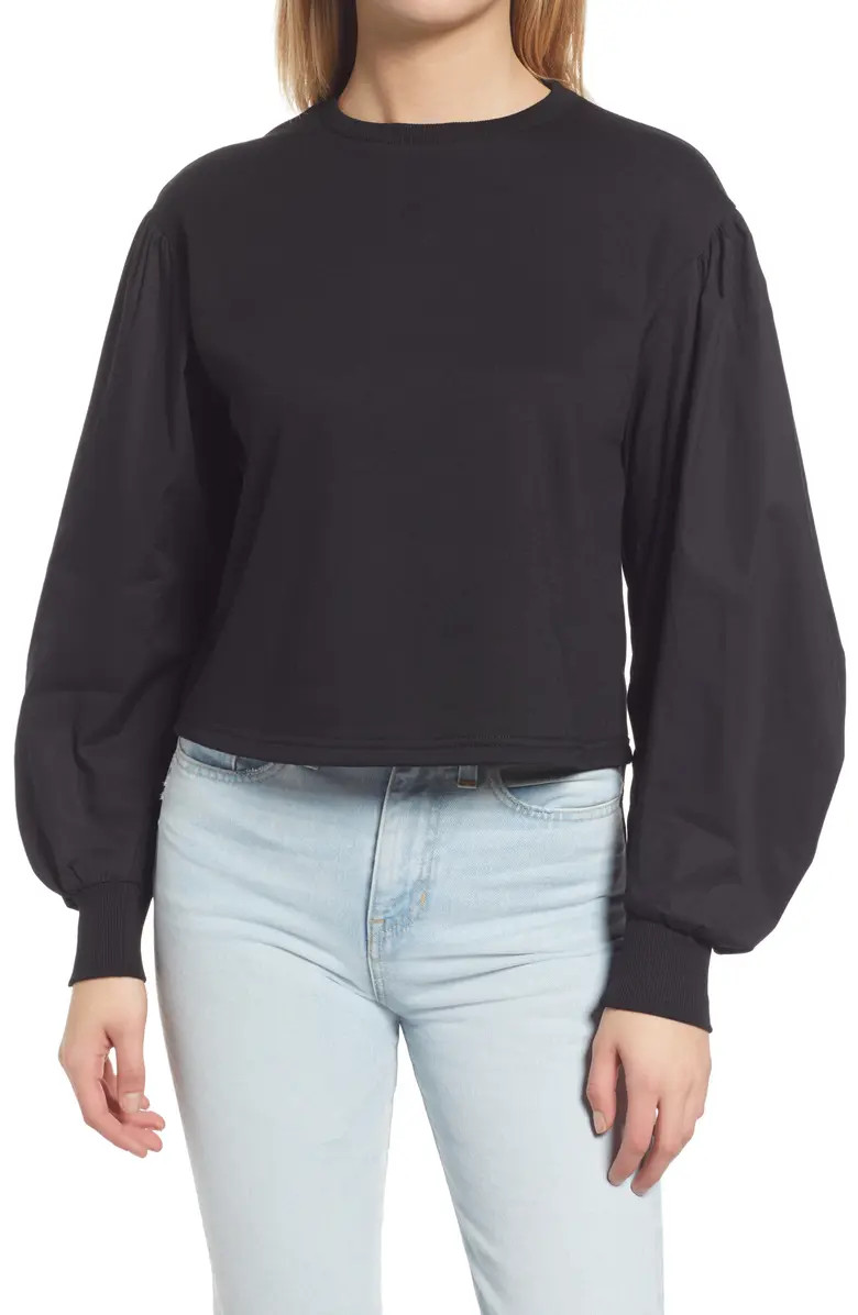 Blouson Sleeve Mix Media Sweatshirt | Nordstrom