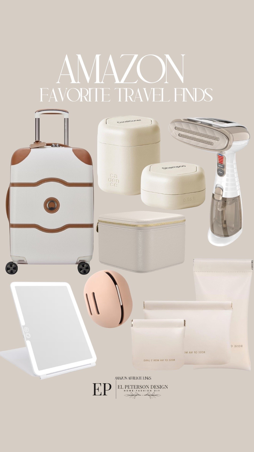 Amazon Travel Favorites
Suitcase
Steamer
Makeup sponge holder
Makeup mirror
Travel jewelry box
Make up bag